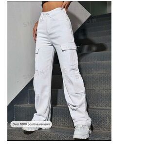 White, High-wait SHEIN pants. Size M